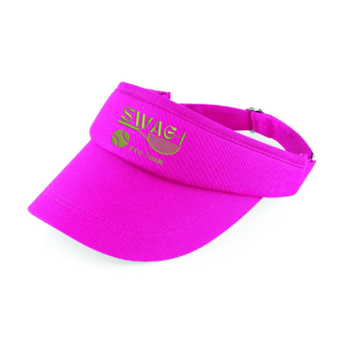 Pink visor with swag-i logo.